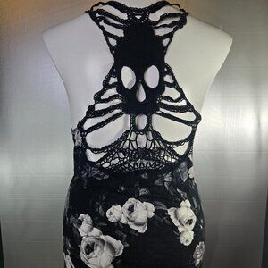 Midnight Hour Oversized Black Tank Top with Crocheted Skull Back Detail
